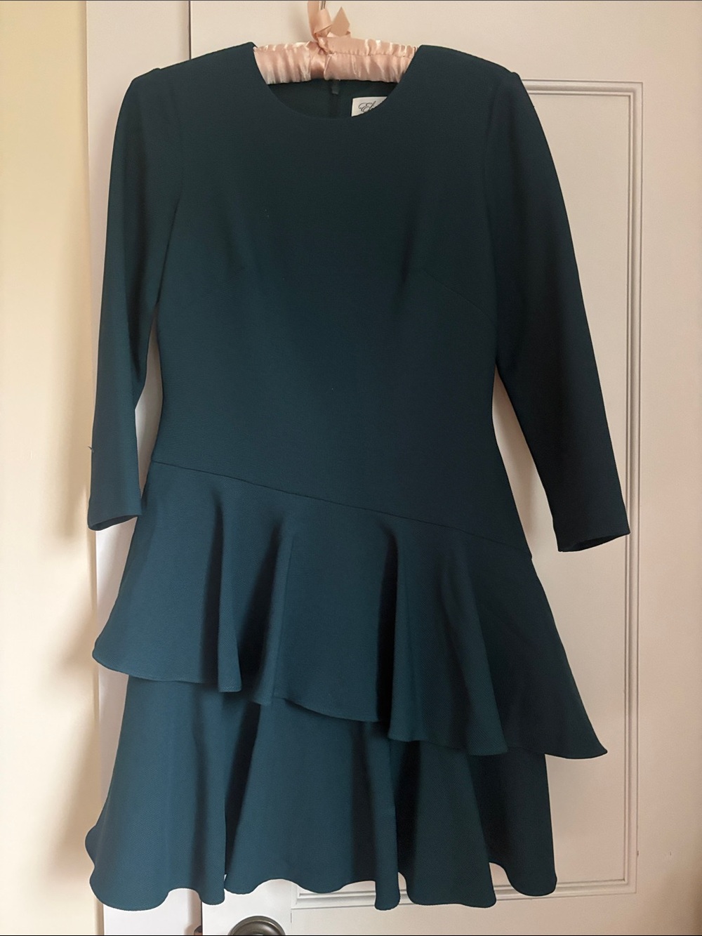 Eliza J Dark Teal Long Sleeve Tiered Peplum Dress